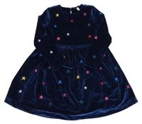 Tmavopetrolejové lesklé sametové šaty s hvězdičkami Joules