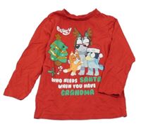 Červené triko s pejsky - Bluey a Bingo a vánočním motivem Nutmeg