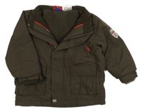 Tmavohnědá šusťáková zateplená bunda s nášivkou lupilu