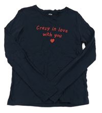 Tmavomodré triko s nápisy a srdíčkem KIABI