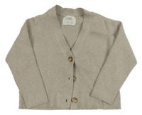 Světlebéžovo/šedý melírovaný žebrovaný propínací crop svetr ZARA