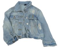 Světlemodrá riflová crop bunda s prošoupáním a límečkem SHEIN