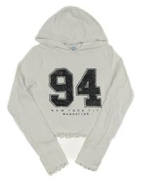 Bílé žebrované crop triko s číslem a nápisy a kapucí PRIMARK