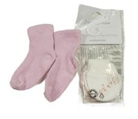 Nové - 3Set - 2x - Rukavice s kytičkami Mothercare + růžové ponožkky