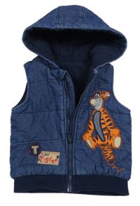 Tmavomodrá prošívaná riflová zateplená vesta s Tygrem a kapucí George