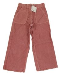 Nové - starorůžové wide leg manšestráky ZARA