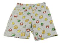 Světlešedé melírované kraťasy s obrázky - Super Mario PEPCO