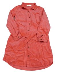 Korálové manšestrové propínací košilové šaty s páskem H&M