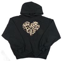 Černá oversize mikina se vzorovaným srdíčkem a kapsou a kapucí George