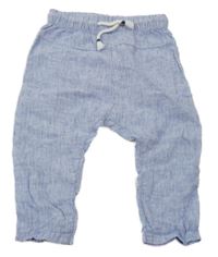 Modro-bílé pruhované melírované lněné turecké kalhoty H&M