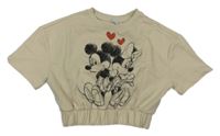 Světlebéžová crop mikina s Mickey a Minnie Disney