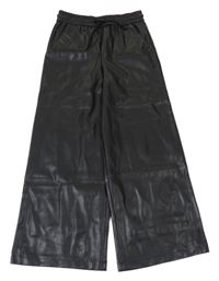 Černé wide leg koženkové kalhoty F&F