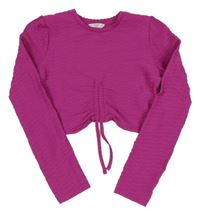 Tmavorůžové vzorované crop triko s nařasením Candy Couture
