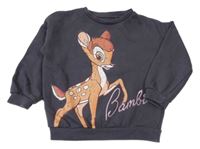 Tmavošedá oversize mikina s Bambim a flitry Disney