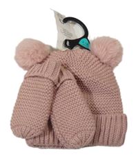 Nové - 2Set - Starorůžová čepice s bambulemi + rukavice F&F