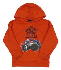 Červená mikina s monster truckem a Hot Wheels a kapucí PRIMARK