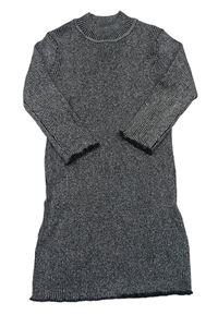 Černo-stříbrné třpytivé žebrované svetrové šaty se stojáčkem 