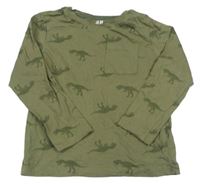 Khaki triko s dinosaury a kapsičkou zn. H&M