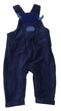 Tmavomodré žebrované sametové laclové kalhoty s kravičkou zn. Mothercare