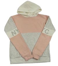 Růžovo-světlešedo-bílá mikina s kapucí Primark