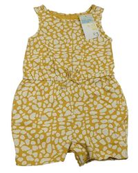 Okrovo-bílý vzorovaný bavlněný kraťasový overal Primark