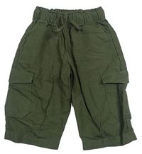 Khaki plátěné capri cargo kalhoty Zara