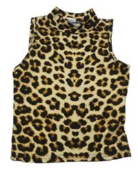 Béžovo-černo-hnědý crop top s leopardím vzorem Shein