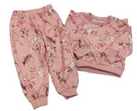 2set - Růžová květovaná mikina s volánky a jeleny + tepláky