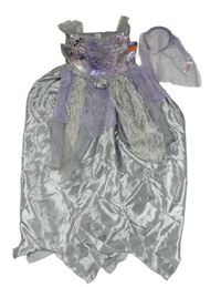 Kostým - 2set - Šedé šaty s krajkou a růžemi + čelenka F&F