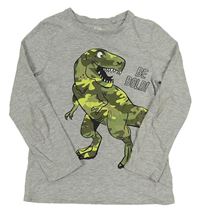 Šedé melírované triko s army dinosaurem C&A