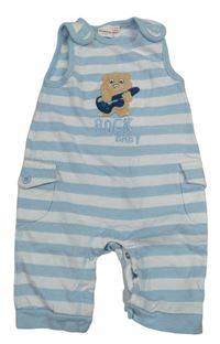 Světlemodro-bílé pruhované laclové tepláky s medvědem Bluezoo