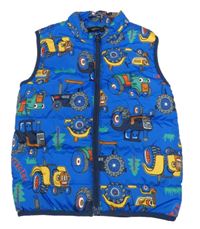 Safírová šusťáková zateplená vesta s traktory Name it