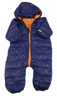 Tmavomodrá šusťáková zateplená kombinéza s kapucí