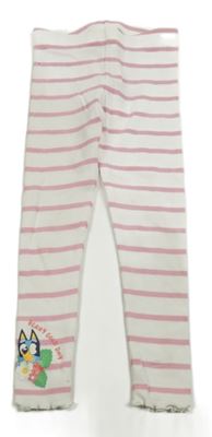 Bílo-růžové pruhované žebrované legíny s Bluey