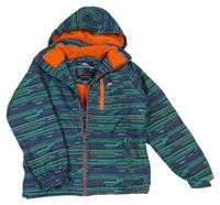 Zeleno-safírová vzorovaná šusťáková lyžařská funkční bunda s kapucí Trespass