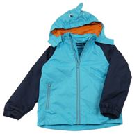Azurovo-tmavomodrá šusťáková jarní bunda s kapucí - žralok Impidimpi