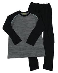 2set - Tmavošedo-černé spodní triko + kalhoty Pocopiano