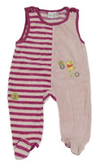 Světlerůžovo-fuchsiovo-bílé sametové laclové dupačky s Púem a pruhy Disney