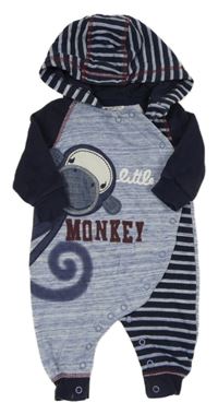 Modro-tmavomodrá tepláková kombinéza s opicí a kapucí Next