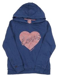 Tmavomodrá mikina se srdcem s nápisem z flitrů a kapucí Pocopiano