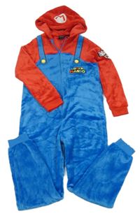 Modro-červená chlupatá kombinéza s kapucí - Mario