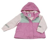 Růžovo-mátová nepromokavá lehce zateplená bunda s kapucí Kiki&Koko