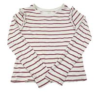 Bílo-vínové pruhované triko s volánky John Lewis