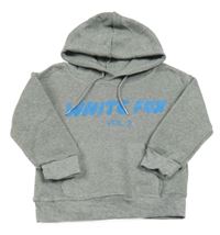 Šedá melírovaná mikina s nápisem a kapucí