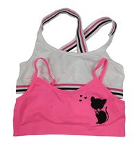 2x lambáda - bílá + neonově růžová s kočkou