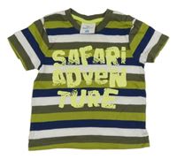 Khaki-tmavomodro-bílé pruhované tričko s nápisem Topomini