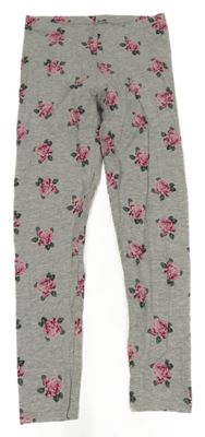 Šedé melírované květované legíny