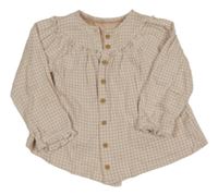 Světlešedo-růžová kostkovaná halenka s volánem George