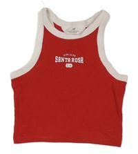 Červený žebrovaný crop top s nápisem H&M