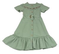 Zelenošedé lehké propínací šaty se vzorem a korálky